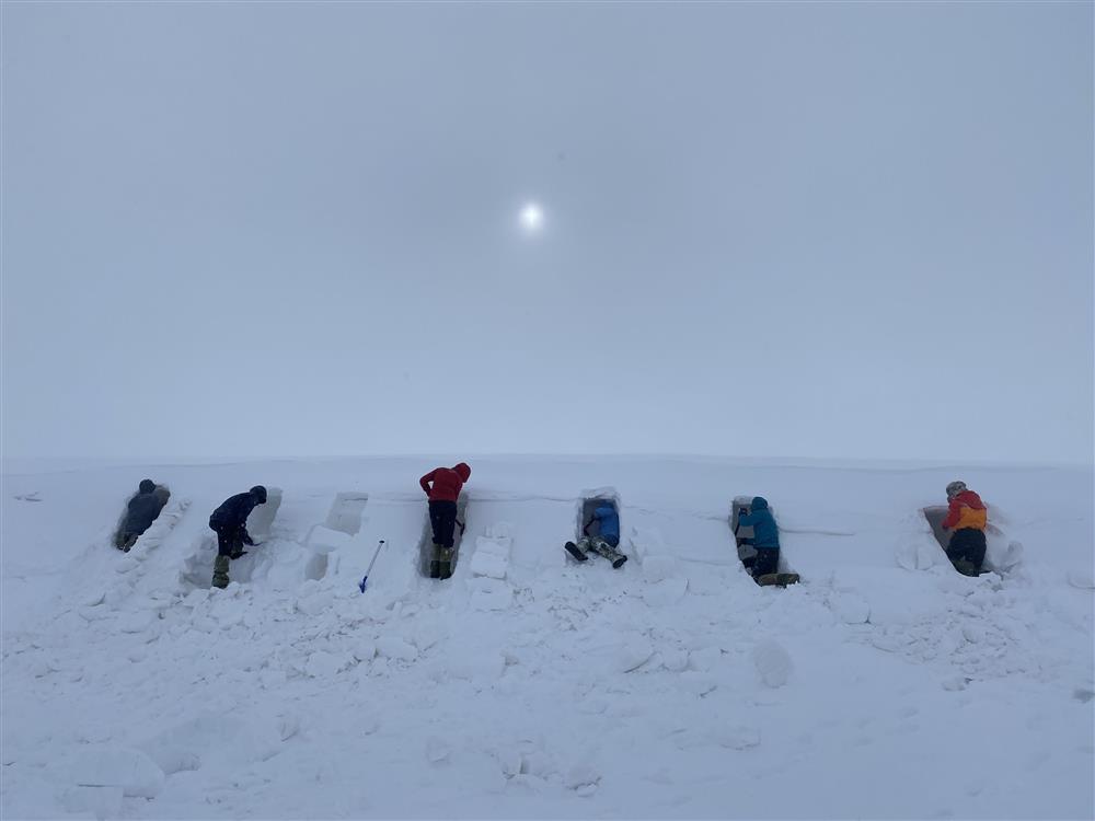 Elever i aktivitet i snøen - Klikk for stort bilde