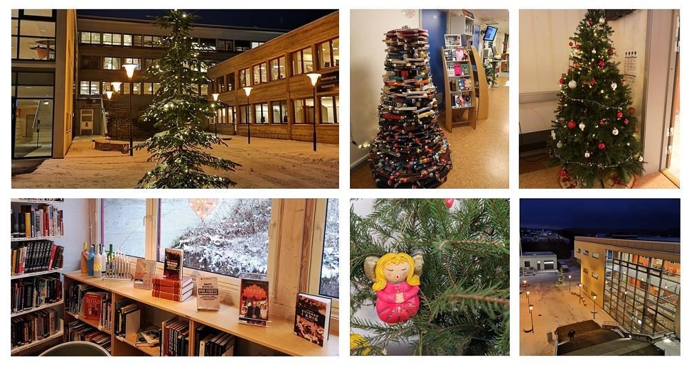 Bildene viser juleforberedelser og en julepyntet skole - Klikk for stort bilde
