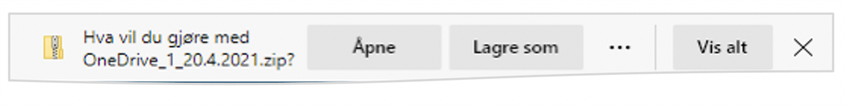 Skjermbilde fra OneDrive,  hva vil du gjøre med ZIP-fil - Klikk for stort bilde